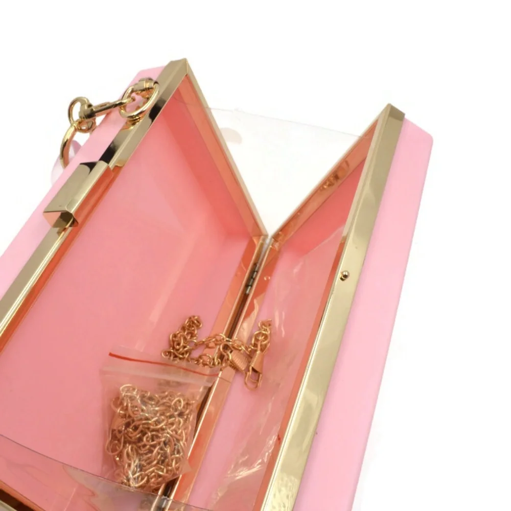 Pink Novelty Box Clutch with Acrylic Chain